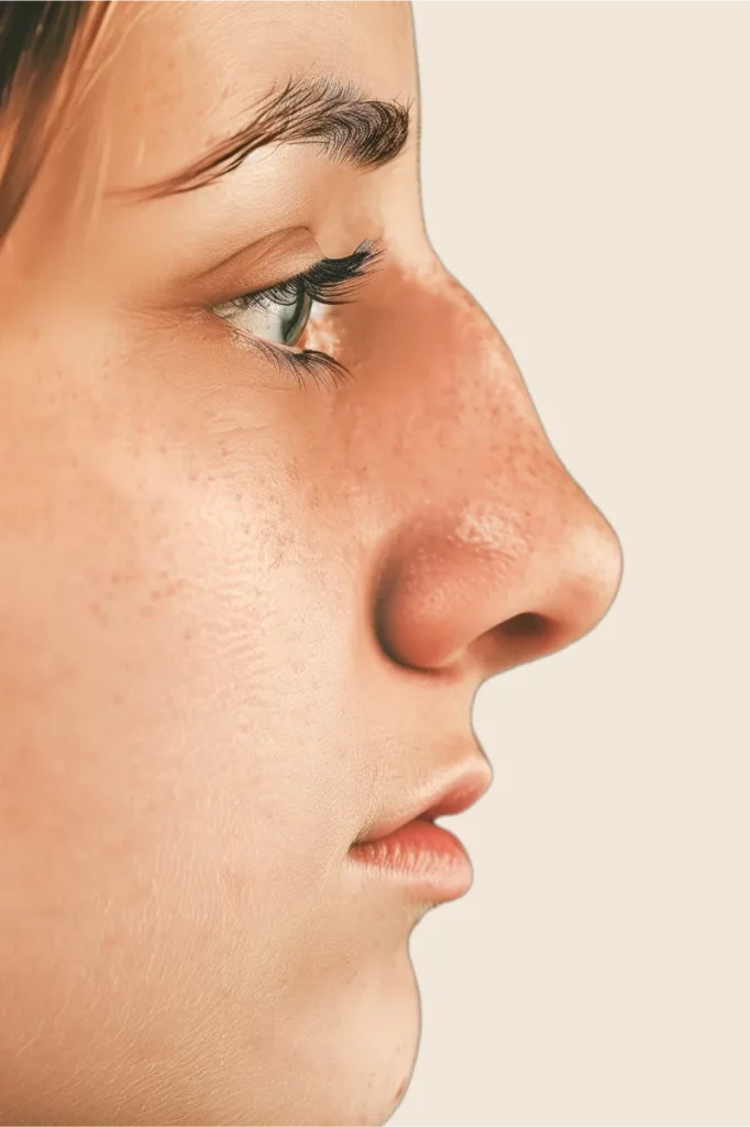 Profilaufnahme einer Patientin vor der Nasenkorrektur.